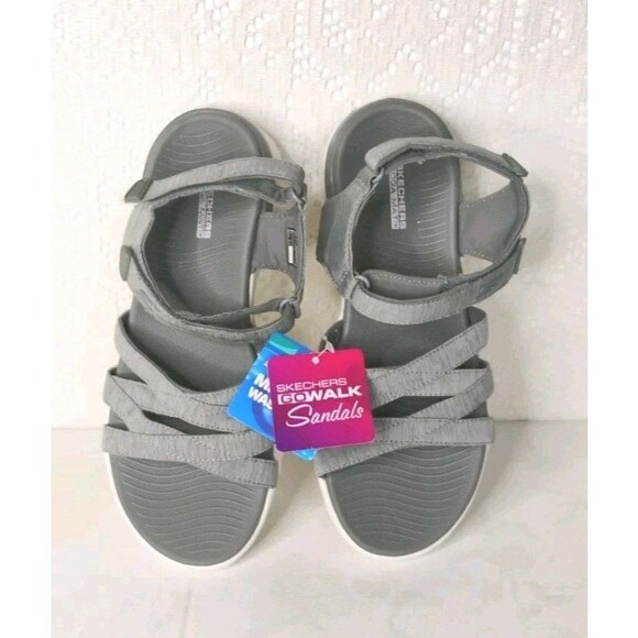 Skechers Sandals On-The-go Flex Ankle Strap Sandal Size 7 Gray and White NWT - Picture 12 of 16